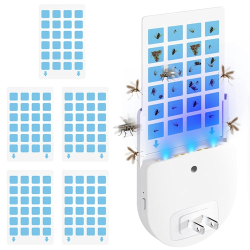 Plug-In Indoor UV Insect Trap with 5 Glue Boards & Night Light - Safe, Odorless Bug Zapper