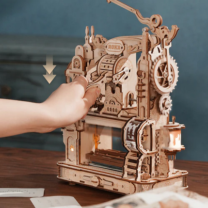 Vintage 18th-Century Printing Press Wooden 3D Puzzle Model Kit (309 Pieces)