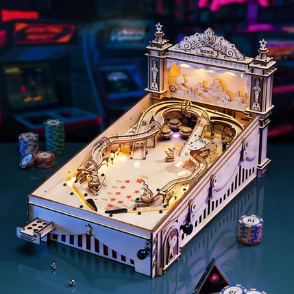Vintage Wooden Pinball Machine 3D Puzzle Kit (482 Pieces)