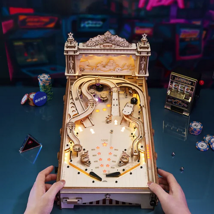 Vintage Wooden Pinball Machine 3D Puzzle Kit (482 Pieces)