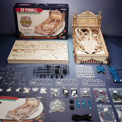 Vintage Wooden Pinball Machine 3D Puzzle Kit (482 Pieces)