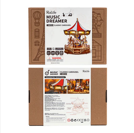 265 Piece Dual-Drive Carousel Music Box – Wooden 3D Puzzle