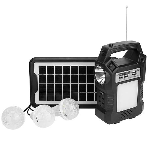 SolarEK Portable Solar Emergency Power & Lighting System with 3 LED Bulbs, Flashlight & USB Charging