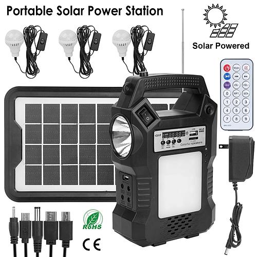 SolarEK Portable Solar Emergency Power & Lighting System with 3 LED Bulbs, Flashlight & USB Charging