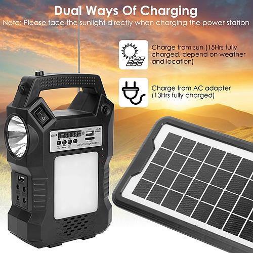 SolarEK Portable Solar Emergency Power & Lighting System with 3 LED Bulbs, Flashlight & USB Charging