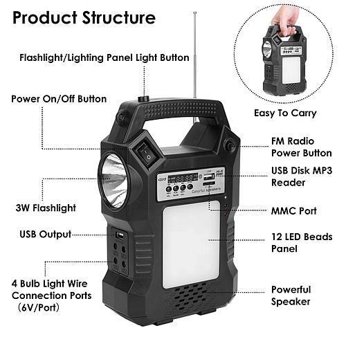 SolarEK Portable Solar Emergency Power & Lighting System with 3 LED Bulbs, Flashlight & USB Charging