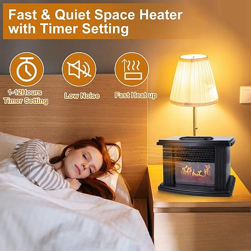 800W Electric Fireplace Heater with Digital Thermostat & Remote – Safe & Stylish for Home or Office