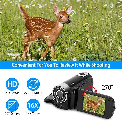 HD 1080P Digital Camcorder with 16X Zoom, 270° Rotation, and Fill Light