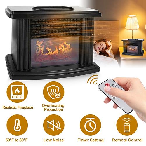 800W Electric Fireplace Heater with Digital Thermostat & Remote – Safe & Stylish for Home or Office