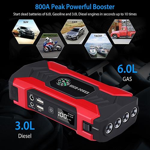 800A Peak Car Jump Starter Booster 28000mAh 12V Battery Charger w/ LCD & LED Flashlight