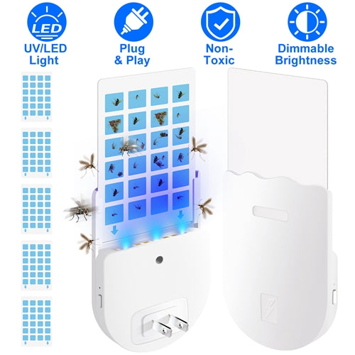 Plug-In Indoor UV Insect Trap with 5 Glue Boards & Night Light - Safe, Odorless Bug Zapper