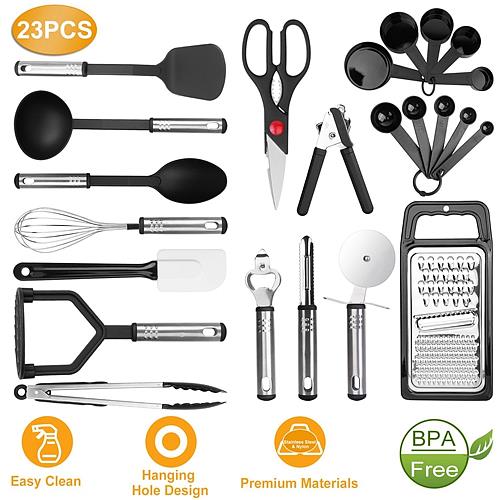 23-Piece Kitchen Utensil Set – Stainless Steel & Nylon Heat-Resistant Tools with Grater, Tongs, Whisk, and More