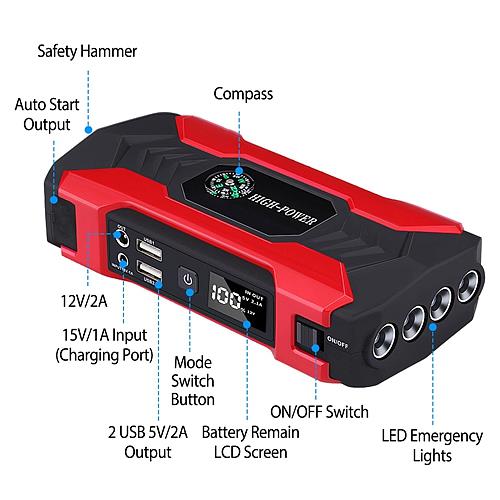 800A Peak Car Jump Starter Booster 28000mAh 12V Battery Charger w/ LCD & LED Flashlight