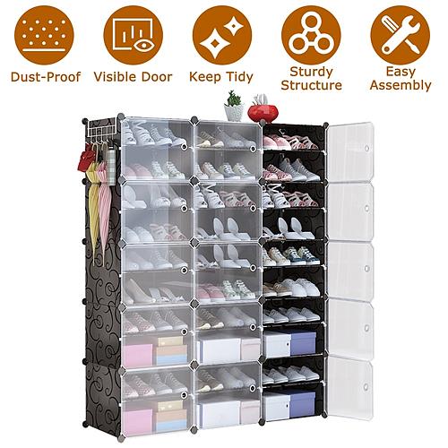 10-Tier 3-Row Shoe Rack Organizer with Transparent Doors – Stackable Shoe Cabinet