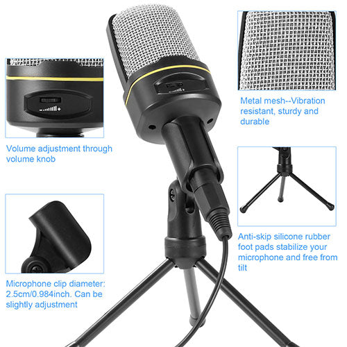 Pro Condenser Microphone with Tripod Stand – Flexible Desktop Mic for Podcasting, Gaming, & Broadcasting