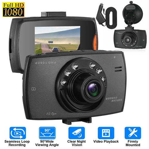 1080P Car DVR Dash Cam with 90° Angle, Loop Recording & Night Vision